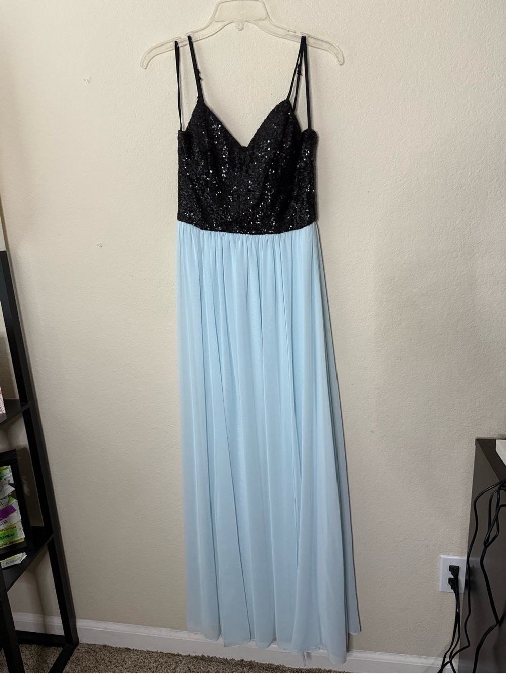 Sequin Bodice Chiffon Maxi Dress - Black & Light Blue
